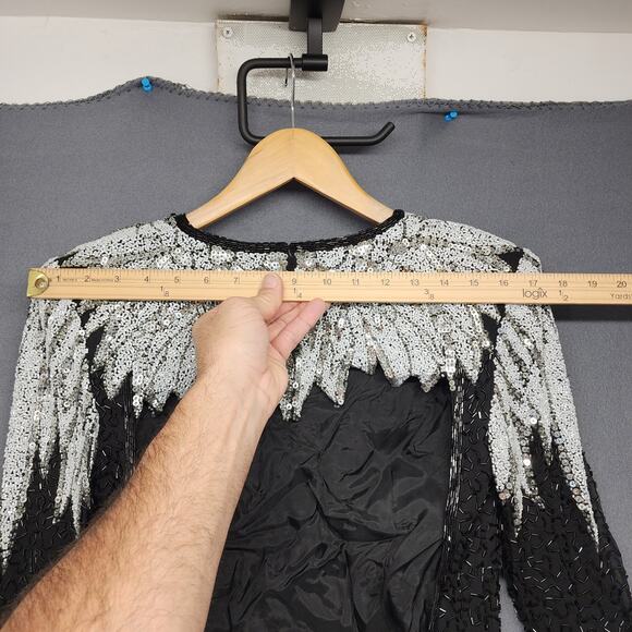 Vintage Womens Dress 4 Silk Beaded Sequin Black Stretch Evening Party Cocktail - Picture 6 of 16